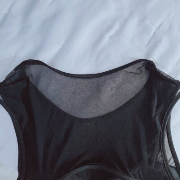 A'gaci Peplum Faux Leather Sweetheart Rocker Chic Sheer top- Size Small - Picture 6 of 10